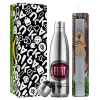 Easter Set, metallic stainless thermos flask (500ml) & scented flat Easter candle (30cm) (GRAY)