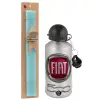 Easter Set, metallic silver aluminum water bottle (500ml) & scented flat Easter candle (30cm) (TURQUOISE)