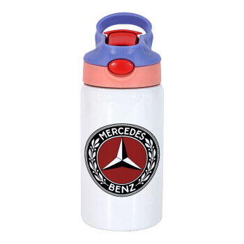 Mercedes vintage, Children's hot water bottle, stainless steel, with safety straw, pink/purple (350ml)