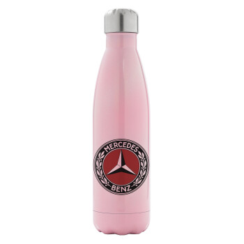 Mercedes vintage, Μεταλλικό παγούρι θερμός Ροζ Ιριδίζον (Stainless steel), διπλού τοιχώματος, 500ml