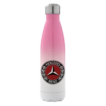 Mercedes vintage, Μεταλλικό παγούρι θερμός Ροζ/Λευκό (Stainless steel), διπλού τοιχώματος, 500ml