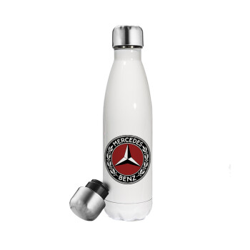 Mercedes vintage, Μεταλλικό παγούρι θερμός Λευκό (Stainless steel), διπλού τοιχώματος, 500ml