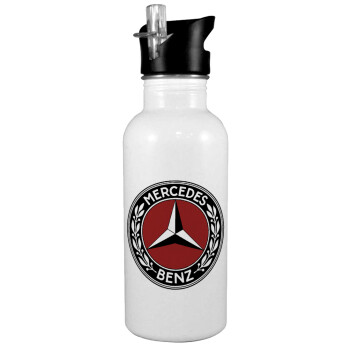 Mercedes vintage, Παγούρι νερού Λευκό με καλαμάκι, ανοξείδωτο ατσάλι 600ml