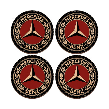 Mercedes vintage, ΣΕΤ x4 Σουβέρ ξύλινα στρογγυλά plywood (9cm)
