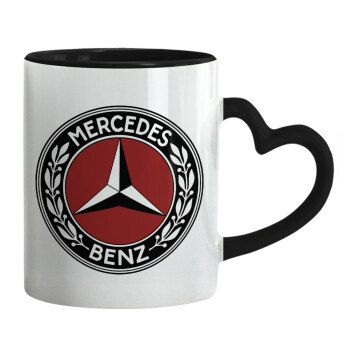 Mercedes vintage, Mug heart black handle, ceramic, 330ml