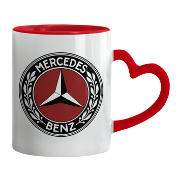 Mercedes vintage, Κούπα καρδιά χερούλι κόκκινη, κεραμική, 330ml