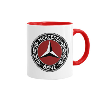 Mercedes vintage, Κούπα χρωματιστή κόκκινη, κεραμική, 330ml