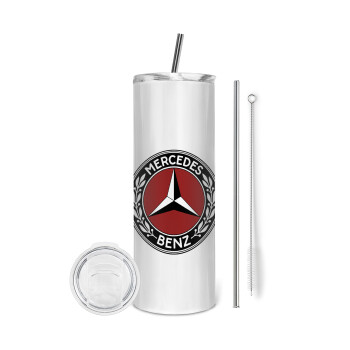 Mercedes vintage, Eco friendly stainless steel tumbler 600ml, with metal straw & cleaning brush