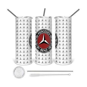 Mercedes vintage, 360 Eco friendly stainless steel tumbler 600ml, with metal straw & cleaning brush