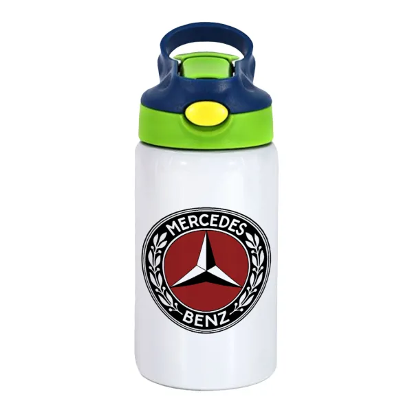 Mercedes vintage — Παιδικό παγούρι θερμό, ανοξείδωτο, με καλαμάκι ασφαλείας, πράσινο/μπλε (350ml)