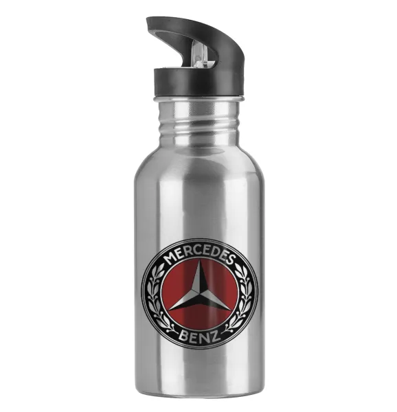 Mercedes vintage — Παγούρι νερού Ασημένιο με καλαμάκι, ανοξείδωτο ατσάλι 600ml