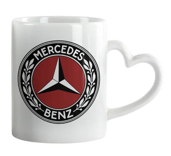 Mercedes vintage — Κούπα καρδιά χερούλι λευκή, κεραμική, 330ml