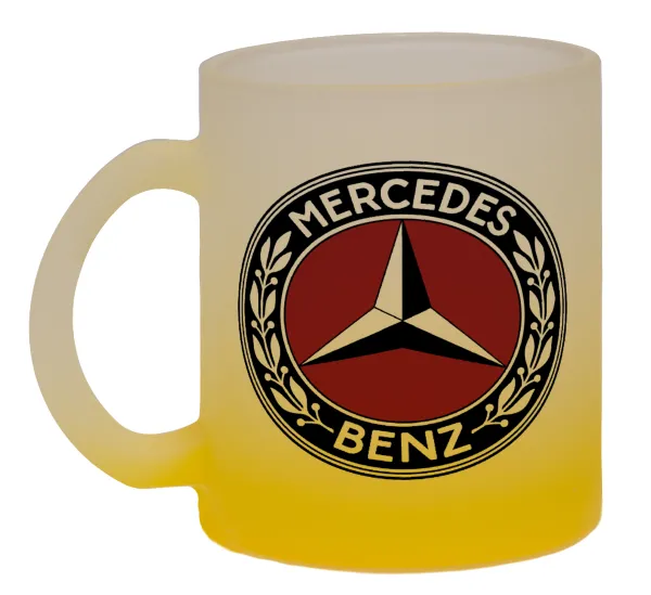 Mercedes vintage — Two-tone glass mug with matte yellow base, 330ml