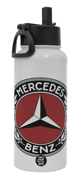 Mercedes vintage — Metal mug thermo White with Straw and Spout Lid (Stainless steel), double wall, 950ml