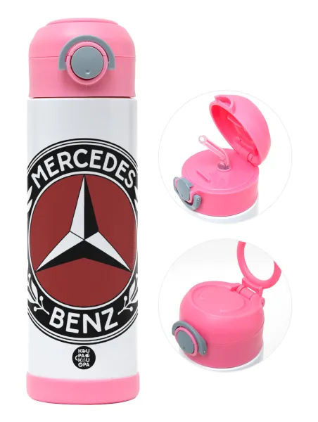 Mercedes vintage — Παιδικό παγούρι θερμό, ανοξείδωτο, με καλαμάκι ασφαλείας, ΡΟΖ (500ml)