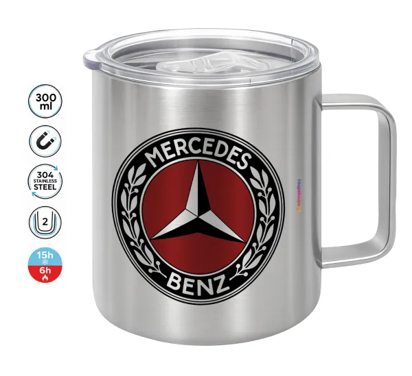 Mercedes vintage — Double-walled stainless steel mug 300ml with temperature-retaining lid