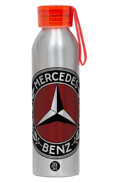 Mercedes vintage — Αλουμινένιο Αθλητικό Μπουκάλι 650ml – Ασημί με Κόκκινο Καπάκι και Λουράκι Σιλικόνης