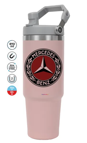 Mercedes vintage — ΡΟΖ Travel Tumbler Θερμός με χερούλι και καλαμάκι 890ml