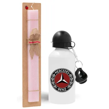 Mercedes vintage, Easter Set, metallic aluminum bottle (500ml) & aromatic flat Easter candle (30cm) (PINK)
