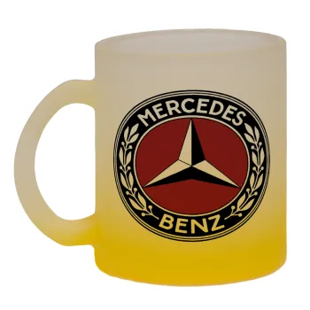 Mercedes vintage, Κούπα γυάλινη δίχρωμη με βάση το κίτρινο ματ, 330ml