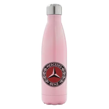 Mercedes vintage, Μεταλλικό παγούρι θερμός Ροζ Ιριδίζον (Stainless steel), διπλού τοιχώματος, 500ml