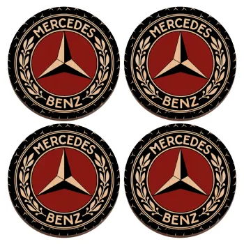 Mercedes vintage, ΣΕΤ x4 Σουβέρ ξύλινα στρογγυλά plywood (9cm)