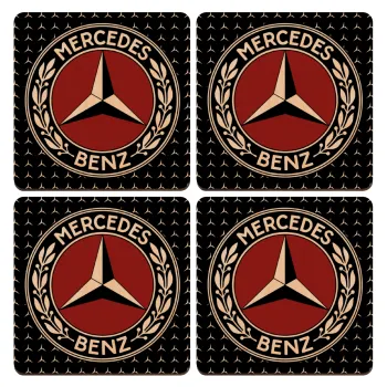 Mercedes vintage, ΣΕΤ x4 Σουβέρ ξύλινα τετράγωνα plywood (9cm)