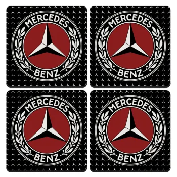 Mercedes vintage, ΣΕΤ 4 Σουβέρ ξύλινα τετράγωνα (9cm)