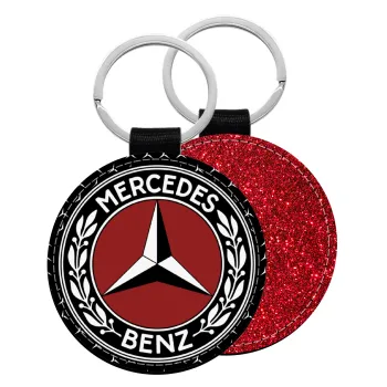 Mercedes vintage, Μπρελόκ Δερματίνη, στρογγυλό ΚΟΚΚΙΝΟ (5cm)