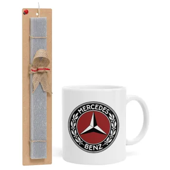 Mercedes vintage, Easter Set, Ceramic Cup (330ml) & Easter aromatic flat candle (30cm) (GRAY)