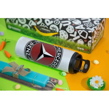 Mercedes vintage, Easter candle,Travel Tumbler 2 Lids, with metal straw & cleaning brush & aromatic flat candle (30cm) (BLUE)