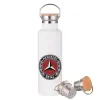 Stainless steel White with wooden lid (bamboo), double wall, 750ml