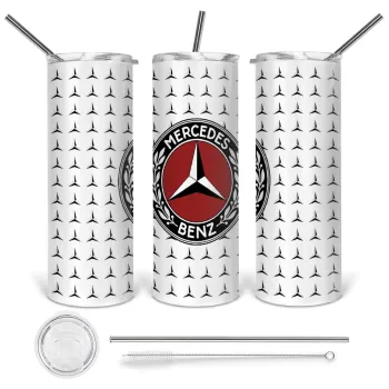 Mercedes vintage, Tumbler stainless steel 600ml, with metal straw & cleaning brush