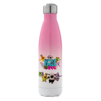FALL GUYS, Metal mug thermos Pink/White (Stainless steel), double wall, 500ml