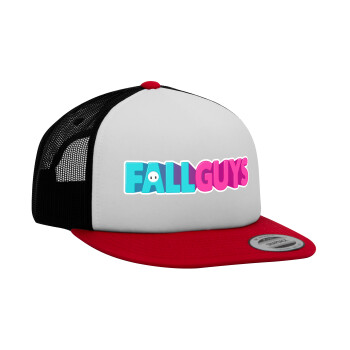 FALL GUYS, Adult Foam Flat Snapback with Mesh Red-White-Black (POLYESTER, ADULT, UNISEX, ONE SIZE)