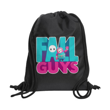 FALL GUYS, Τσάντα πλάτης πουγκί GYMBAG Μαύρη, με τσέπη (40x48cm) & χονδρά κορδόνια