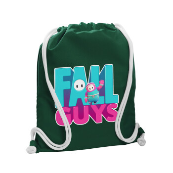 FALL GUYS, Τσάντα πλάτης πουγκί GYMBAG BOTTLE GREEN, με τσέπη (40x48cm) & χονδρά λευκά κορδόνια