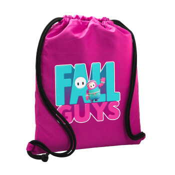 FALL GUYS, Backpack pouch GYMBAG Fuchsia, with pocket (40x48cm) & thick cords
