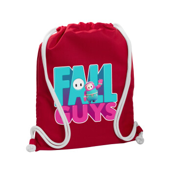 FALL GUYS, Τσάντα πλάτης πουγκί GYMBAG Κόκκινη, με τσέπη (40x48cm) & χονδρά κορδόνια
