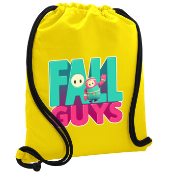 FALL GUYS, Τσάντα πλάτης πουγκί GYMBAG Κίτρινη, με τσέπη (40x48cm) & χονδρά κορδόνια