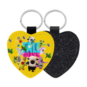 FALL GUYS, Μπρελόκ PU δερμάτινο glitter καρδιά ΜΑΥΡΟ