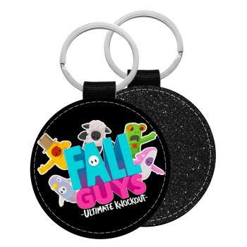 FALL GUYS, Μπρελόκ Δερματίνη, στρογγυλό ΜΑΥΡΟ (5cm)