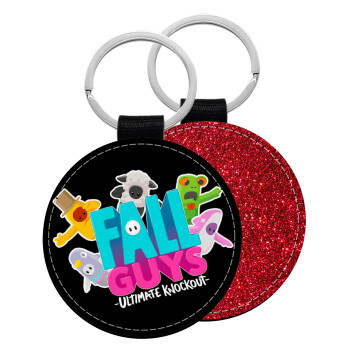 FALL GUYS, Μπρελόκ Δερματίνη, στρογγυλό ΚΟΚΚΙΝΟ (5cm)