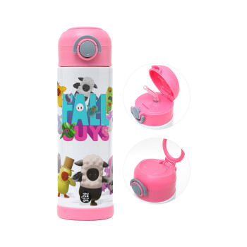 FALL GUYS, Children's hot water bottle, stainless steel, with safety straw, PINK (500ml)