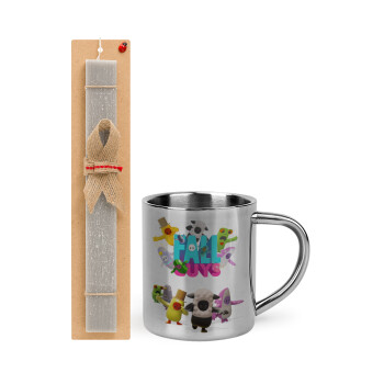 FALL GUYS, Easter Set, metallic thermal cup (300ml) & Easter aromatic flat candle (30cm) (GRAY)