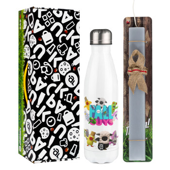 FALL GUYS, Easter candle, metallic white thermos bottle (500ml) & aromatic flat candle (30cm) (GRAY)
