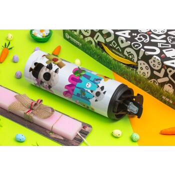 FALL GUYS, Easter candle,Travel Tumbler 2 Lids, with metal straw & cleaning brush & aromatic flat candle (30cm) (PINK)