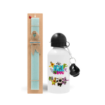 FALL GUYS, Easter Set, metallic aluminum water bottle (500ml) & scented flat candle (30cm) (TURQUOISE)