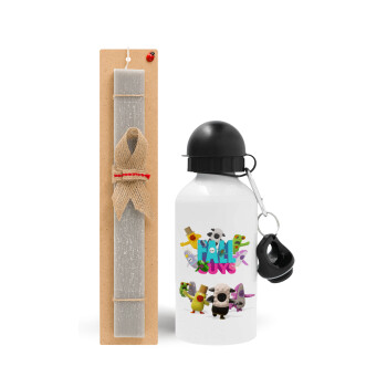 FALL GUYS, Easter Set, metallic aluminum water bottle (500ml) & aromatic flat Easter candle (30cm) (GRAY)