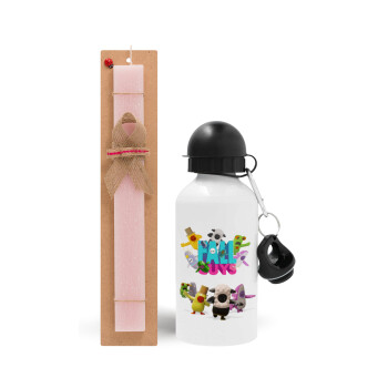 FALL GUYS, Easter Set, metallic aluminum bottle (500ml) & aromatic flat Easter candle (30cm) (PINK)